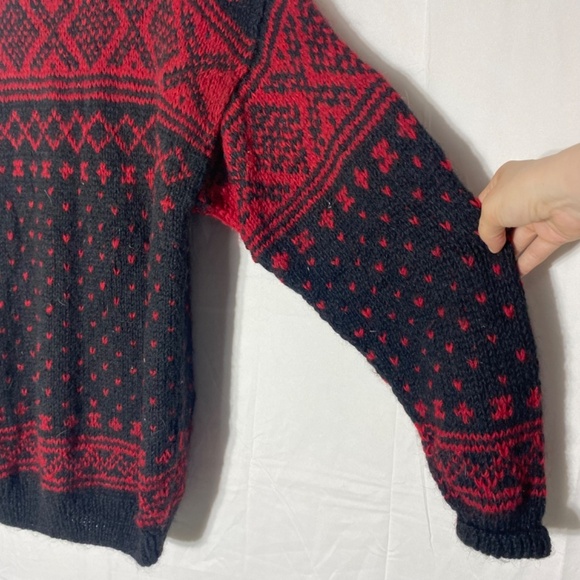 Vintage Namaste Woolens Handmade Wool Jacquard Knit Crew Neck Cardigan XL - Picture 10 of 13